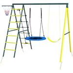 Rootz Gungställning för barn - 4 i 1 Gunga Gunga - Basketbåge - Klätterstege - Trädgårdsgunga - 3-8 år Barn - Plast+oxfordduk - Gul+grön+blå - 267L x