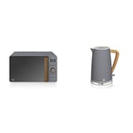 Swan 20L Nordic Digital LED Microwave, 6 Power Levels, Soft Touch Housing and Matte Finish, 800W, Slate Grey, SM22036LGRYN & SK14610GRYN, Nordic Rapid Boil Jug Kettle, 1.7 Litre, Slate Grey