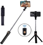 VUBD Phone Tripod,Selfie Stick, 3 in 1 Extendable Selfie Stick Tripod with Detachable Bluetooth Wireless Remote Phone Holder For smartphone Black