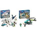 LEGO 60367 City Passenger Aeroplane Toy Building Set, Large Plane Model & City Emergency Rescue Helicopter Toy for 6 Plus Year Old Boys & Girls, Vehicle Building Set