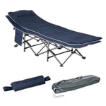Campingsäng, hopfällbar tältsäng, hopfällbar säng med kudde, sidficka, madrass, gästsäng, rymmer upp till 150 kg, resa, utomhus,