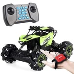 ZH RC Stunt Car Remote Control Car 4WD Watch Gesture Sensor Control Deformable Electric Car All-Terrain Car Auto-Demo for Kids LED Light Music,Green