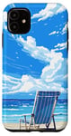 Coque pour iPhone 11 Chaise de plage paisible View Retro Pixel Art