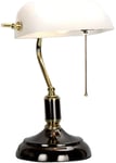 Vintage Table Lamp with Pull Switch Bankers Lamp Rotatable Glass Lampshade Reading Lamp Desk Light Bedside Lamp E27 Living Room Office Study Lounge Bronze 23 * 19 * 38.5cm (Color : White)