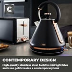 NEW Tower Cavaletto 1.7L Pyramid Kettle & 2 Slice Toaster Set Black & Rose Gold