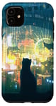 Coque pour iPhone 11 Motif chat solitaire dans la ville de nuit