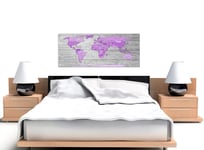 Large Purple and Grey Map of World Atlas Canvas Wall Art Print 120cm Wide - 1298