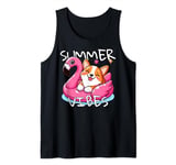 Summer Vibes Corgi Graphic Tee Cute Dog in Flamingo Floatie Tank Top