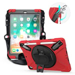 QYiD iPad 10.2 Case 2019/iPad 7th Generation Case with Screen Protector, Heavy Duty Shockproof Protective for kids Study with Pencil Holder 360 Rotating Kickstand/Soulder Strap for iPad 7th (Red)
