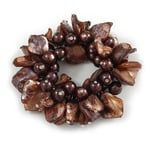 125g Chunky Brown Glass Beads and Shell Nuggets Flex Bracelet - 18cm L