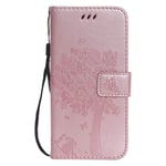 Nokia 1.3 Phone Case Shockproof Flip Folio PU Leather Wallet Cover Cat & Tree Embossed Soft TPU Bumper Slim Shell Protective Case for Nokia 1.3 with Magnetic Closure Stand Card Holder - Rose Gold