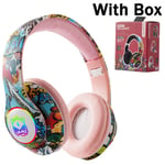 Pink With Box Casque sans fil Bluetooth 5.1 DJ Gamer avec micro, lumière LED RVB, prise en charge de la carte TF, écouteurs pour enfants, TV, PC, PS4, PS5, casque de jeu ""Nipseyteko