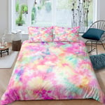 Loussiesd Girly Tie Dye Bedding Set for Girls Children Women Boho Hippie Tie Dye Comforter Cover Bohemian Gypsy Duvet Cover Room Decor Colorful Pink Bedspread Cover King Size Bedding Collection 3Pcs