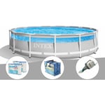Kit piscine tubulaire Intex Prism Frame Clearview ronde 4,27 x 1,07 m + 6 cartouches de filtration + Bâche à bulles + Aspirateur