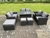 9 Seater Dark Grey High Back Rattan Sofa Set Dining Table Garden Furniture Outdoor With Arm Chair Love Seat