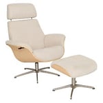 Nordic Furniture Group Falcon Hellegjerde fåtölj med pall tyg ljusbeige/ek vitpigmenterad och ben metall borstad