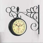 L&h-cfcahl - Vintage Art Design Double Face Horloge Murale En Métal Gare Ronde Horloge Supports Support Mural Latéral pour Jardin Maison Salon