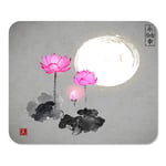 Mousepad Computer Notepad Office Pink Lotus Flowers and The Moon Traditional Japanese Ink Home School Game Player Computer Worker Inch