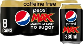 Pepsi Max No Caffeine & No Sugar Soft Drinks, 8 x 330ml