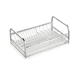 Dish Drying Rack 304 Stainless Steel Dish Drainer for Sink with Cutlery Holder and Plastic Drip Tray for Storage Draining Rack for Plate Glasses - Silver