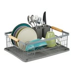 Relaxdays Sèche-Vaisselle avec Panier à Couverts et bac à goutter, égouttoir en Plastique, métal, Gris, 15,5 x 42 x 31 cm env