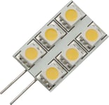 12V G4 sidepinner rektangulær 1,2W 6 SMD5050 led pære, varmhvit