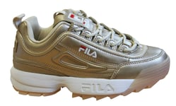 Fila Disruptor Patent Low Gold Lace Up Casual Womens Trainers 1010747 80C
