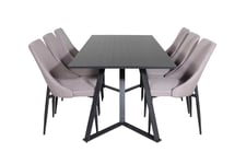 Venture Design Marina & Leone matgrupp Svart/grå 6 st stolar & bord 180 x 90 cm