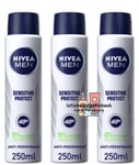 3 X Nivea Men SENSITIVE PROTECT Anti Perspirant Deodorant 250ml - LARGE SIZE