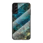 Samsung S22 Plus Marmorskal 9H Härdat Glas Baksida Glassback V2 MultiColor Emerald Green