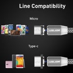 Three In One Magnetic Data Cable Fast Charging Line Mag Black For Type-c