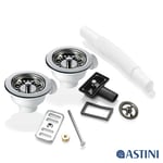 2x 90mm Chrome Waste & Overflow For Astini, RAK, Rangemaster Ceramic Sink