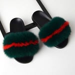 TANG AI MING Shoes Fox Fur Slippers Flip-flops Non-slip Flat Fur Shoes Sandals for Women, Shoe Size:42-43(26cm)(Black) slippers (Color : Green Red)