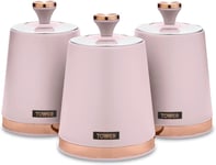 Tower T826131PNK Cavaletto Set of 3 Storage Canisters for Tea/Coffee/Sugar, Stee