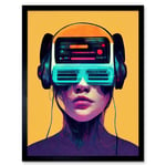 The Gamer Streaming VR Headset Retro Futurist Kids Art Print Framed Poster Wall Decor 12x16 inch