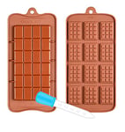 Chocolate Bar Molds Silicone Chocolate Moulds + Dropper, BREEZO 2PCS Break-Apart Chocolate Molds Non-Stick Reusable DIY Baking Molds Candy Protein & Energy Bar Moulds