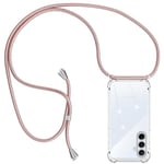 Ptny Coque avec Cordon Compatible avec Samsung Galaxy A55 5G, Housse Transparent Antichoc TPU Silicone Case, Réglable Smartphone Collier Etui avec Lanière Coque pour Samsung Galaxy A55 5G, Or Rose