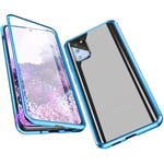 Case for Samsung Galaxy S20 FE Magnetic Cover with Camera Lens Protector 360° Metal Bumper Transparent Front and Back Tempered Glass One-piece Design Full Body Protective Flip Cover,Blue