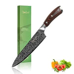 FineTool Kitchen Knife, 8 inch Professional Chef's Knives 7Cr17 Stainless Steel Vegetable Cleaver with pakkawood, Sharpest Cooking Knives Best Choice for Home, Brown (F-Chef's Knives)