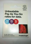 Payg 3 Three Multi Sim Card - Use In 71 Countries International Calling Only 20p