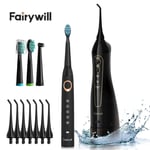 Fairywill Sonic Electric Toothbrush BK + Oral Irrigator Water Jet Floss 8X Tips