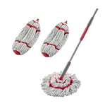Rubbermaid Microfiber Twist Mop and 2 Refill Kit, Red, Built-in Wringer, Machine Washable and Reusable Mop Head, Light Weight, Clean Hard to Reach Places, for Laminate/Hardwood/Safe on All Floor Types