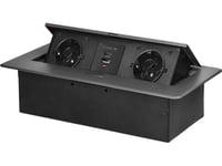 Orno Infällt Uttag För Möbler Med Planfräst Kant Och Usb-Laddare, 2X2p+Z (Schuko), 2Xusb (Typ A+C  3,6A), Grafit