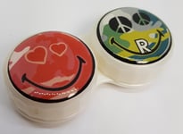 Smiley Flat Contact Lens Storage Soaking Case - L+R Marked - UK Made Hippy Love