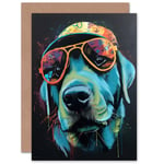 Labrador Retriever Specs and Hat Combo Fun Birthday Blank Greeting Card