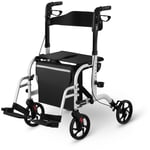 Uniprodo Rullator-rullestol 2 i 1 - Sølv 136 kg