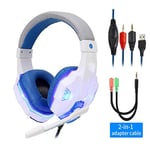 Professional Led Light Gaming Headphones for Computer PS4 Adjustable Bass Stereo PC Gamer Over Ear Wired Headset With Mic Gifts WhiteBlue with Light