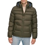 Tommy Hilfiger Men's Hooded Puffer Jacket Down Alternative Coat, Olive, 3XL