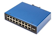DIGITUS Switch réseau Industriel administrable 18 Ports Gigabit Ethernet - 16x RJ45 + 2X SFP-Uplink - 1x Port Console - L2 administrable - Montage sur Rail DIN - 10/100/1000Mbps