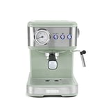 Haden Espresso Coffee Machine - Multifunction - Steel Accents - Espresso Pump Coffee Maker with Milk Frother - 15 Bars of Pressure - 1.5L Detachable Water Tank - Sage